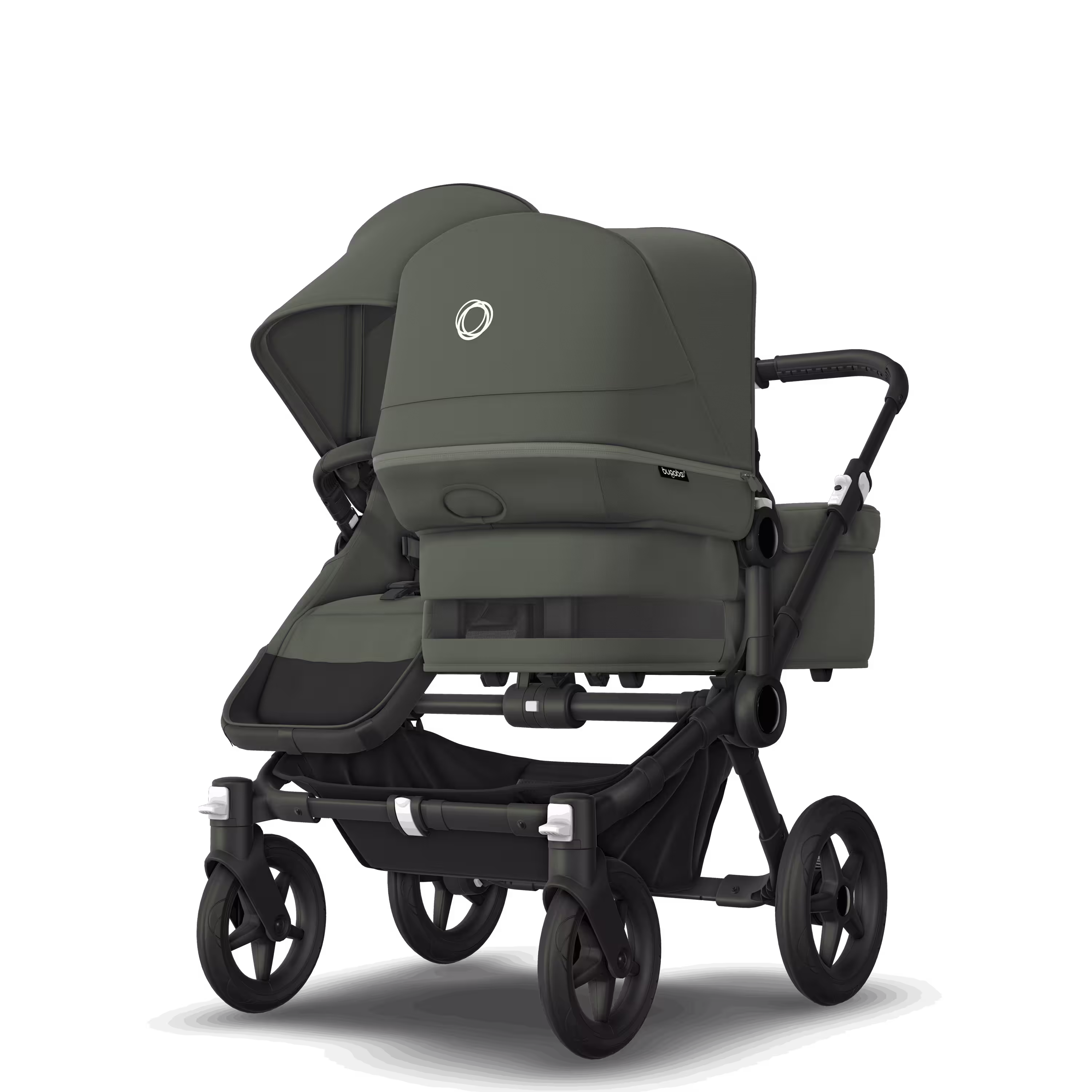 Bugaboo Donkey 5 Duo double stroller black base, forest green fabrics, forest green sun canopy - Main Modal Image Slide 3 of 11