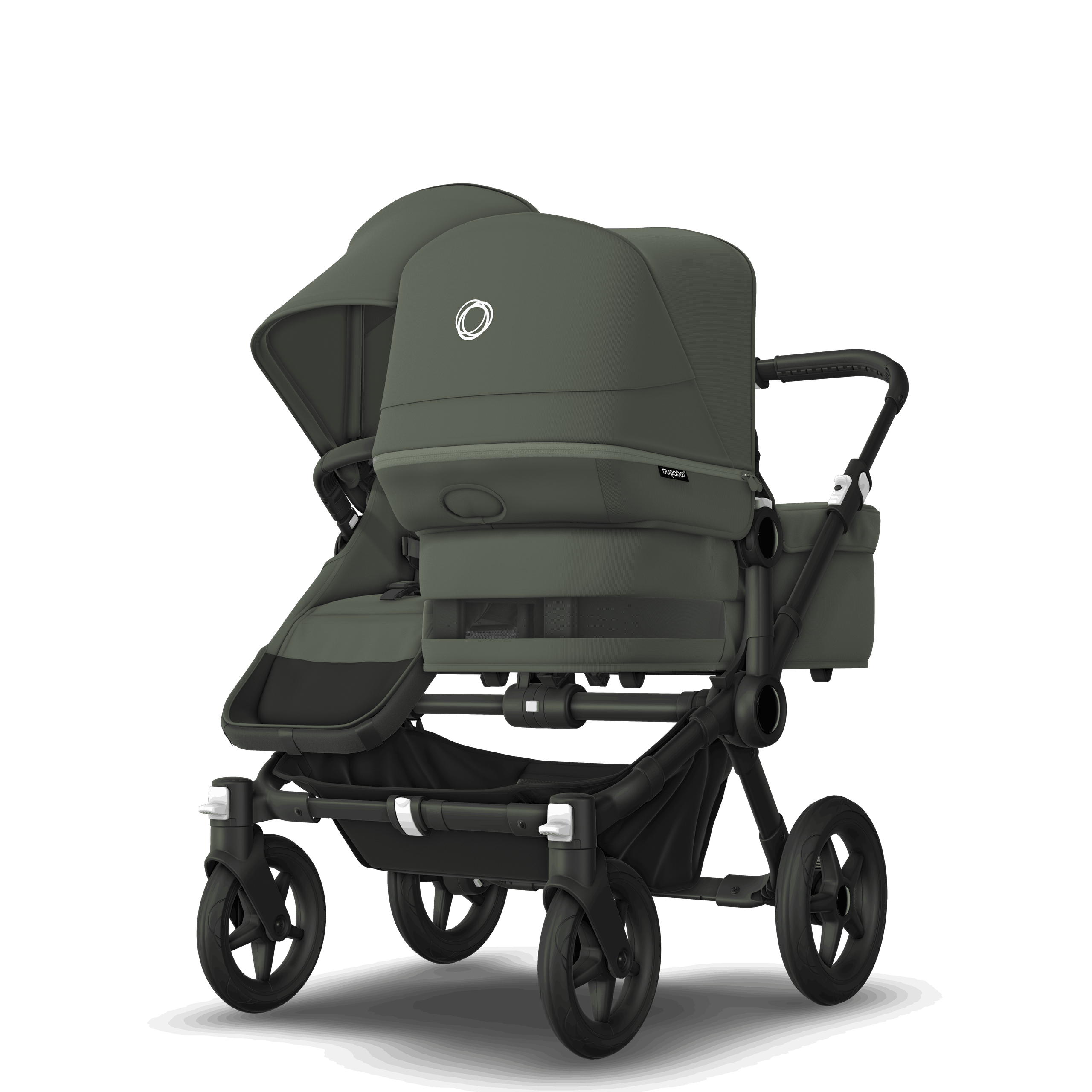 Bugaboo Donkey 5 Duo double stroller black base, forest green fabrics, forest green sun canopy - Thumbnail Slide 3 of 11