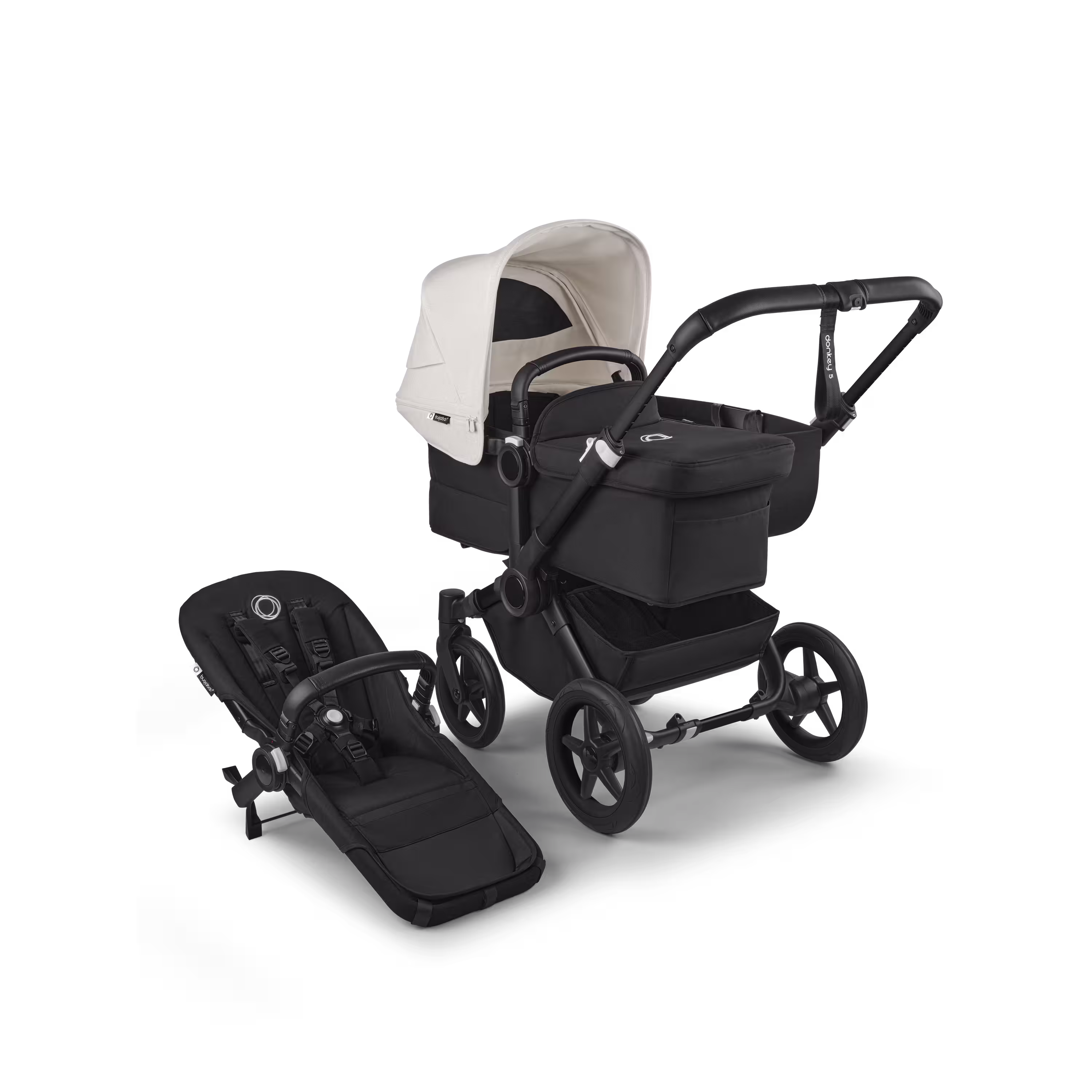 Bugaboo Donkey 5 Mono 2-in-1 stroller black base, midnight black fabrics, misty white sun canopy - Main Modal Image Slide 1 of 11