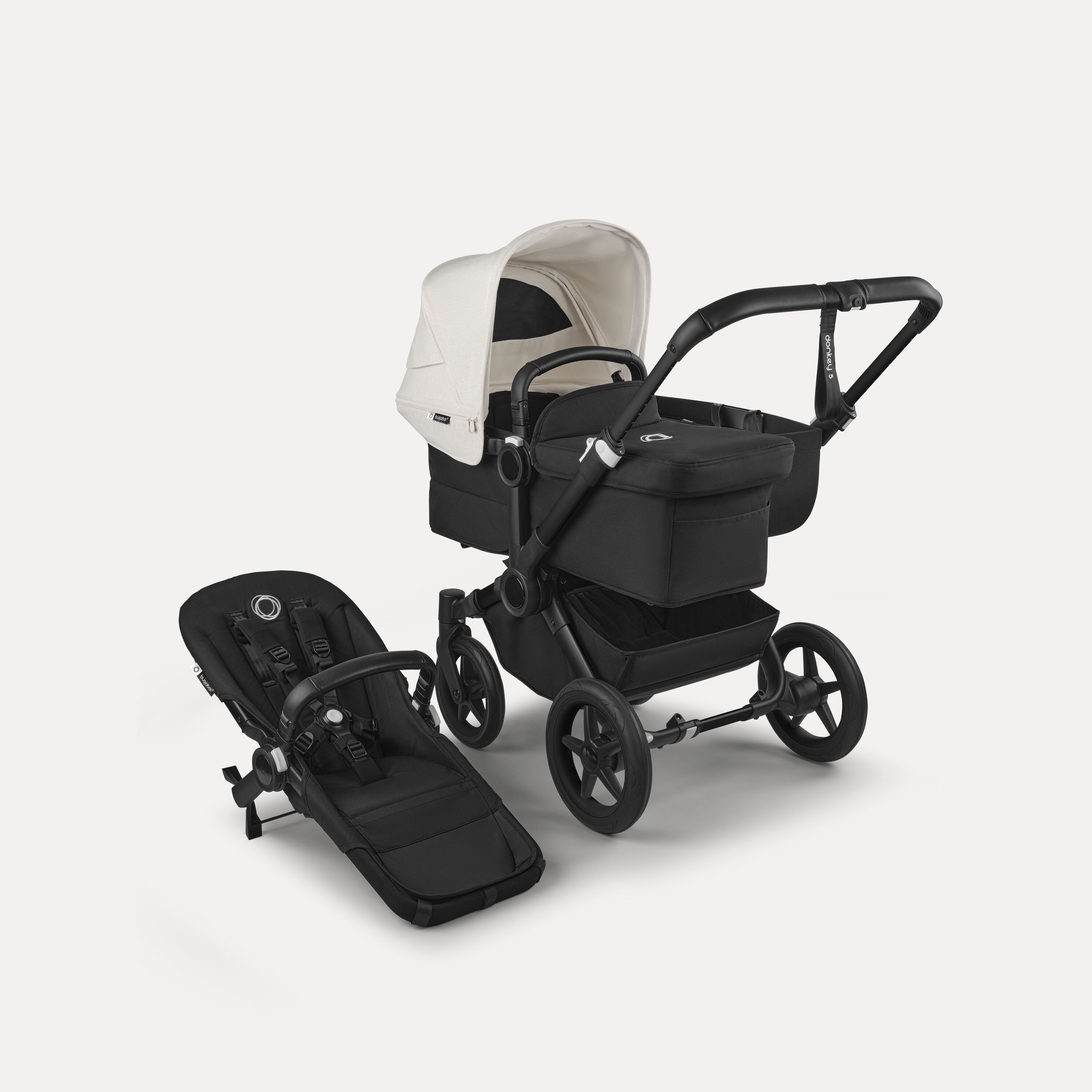 Bugaboo Donkey 5 Mono 2-in-1 stroller black base, midnight black fabrics, misty white sun canopy - Main Modal Image Slide 1 of 12