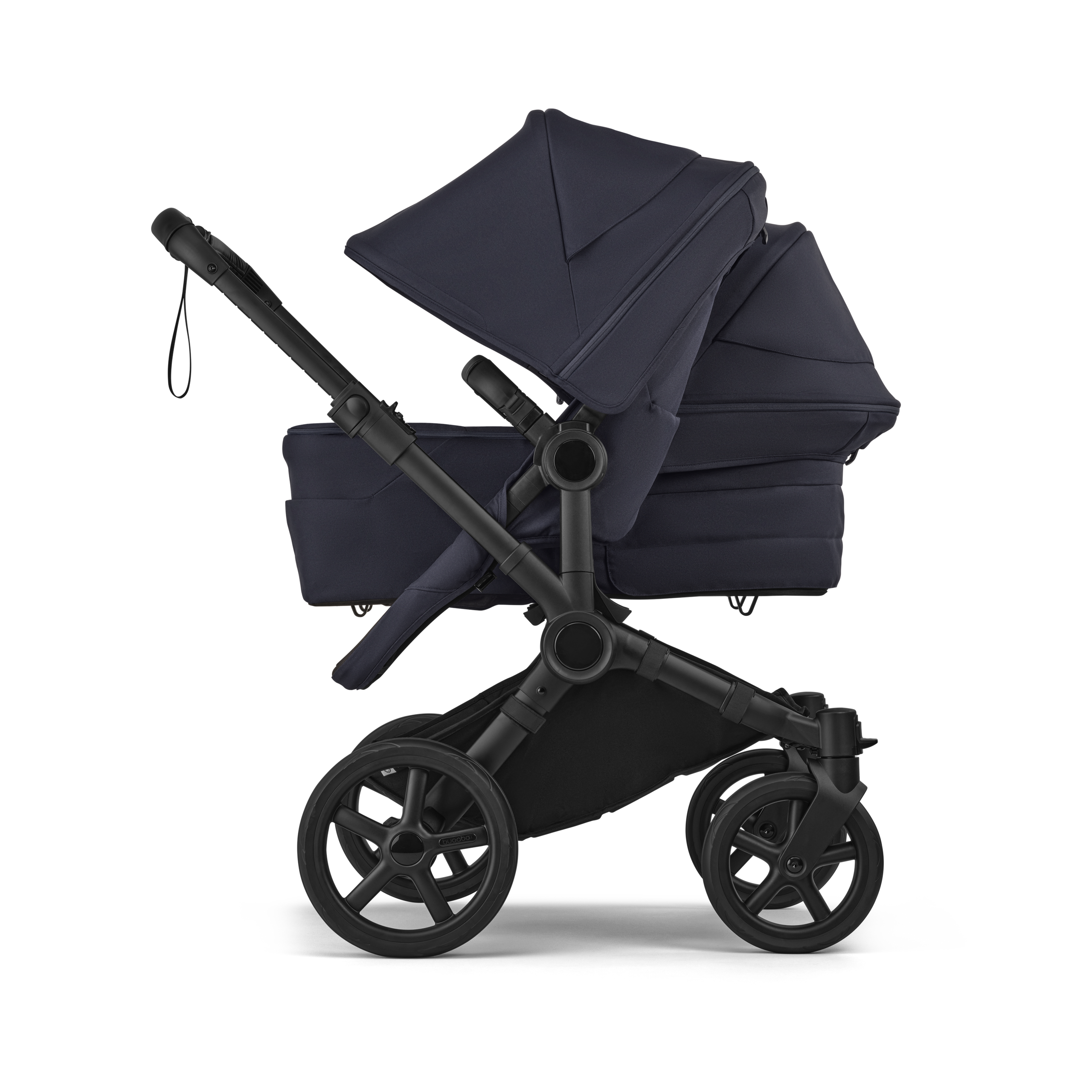 Bugaboo Donkey 6 double pushchair black base, deep indigo fabrics, deep indigo sun canopy - Thumbnail Slide 3 of 10