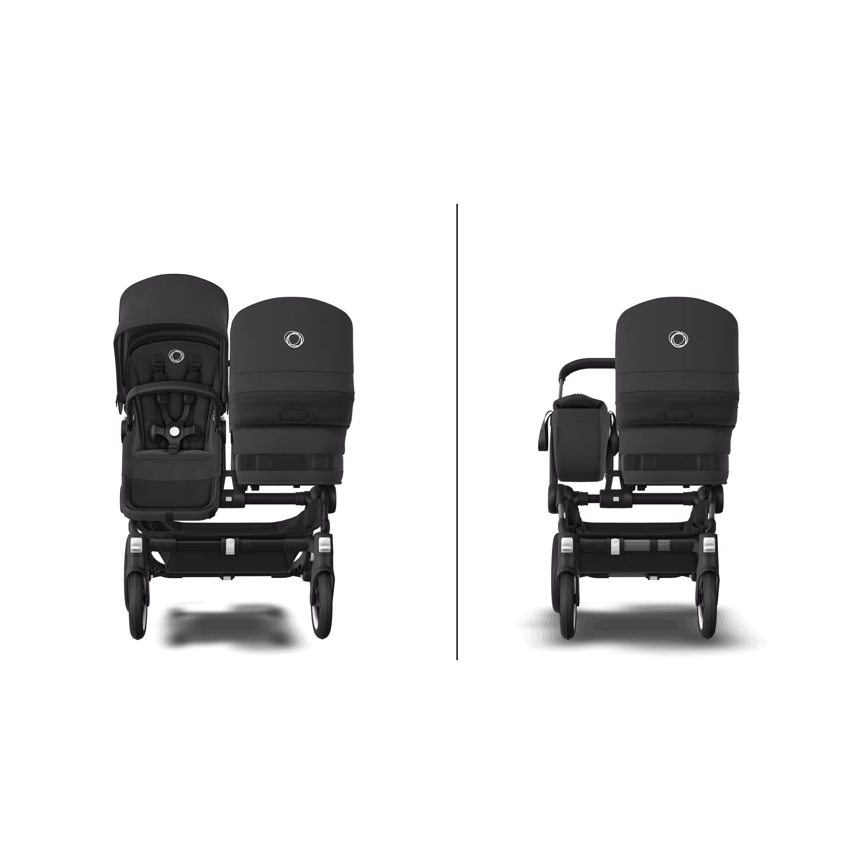 Bugaboo Donkey 5 twin stroller black base, midnight black fabrics, midnight black sun canopy - Main Modal Image Slide 8 of 12