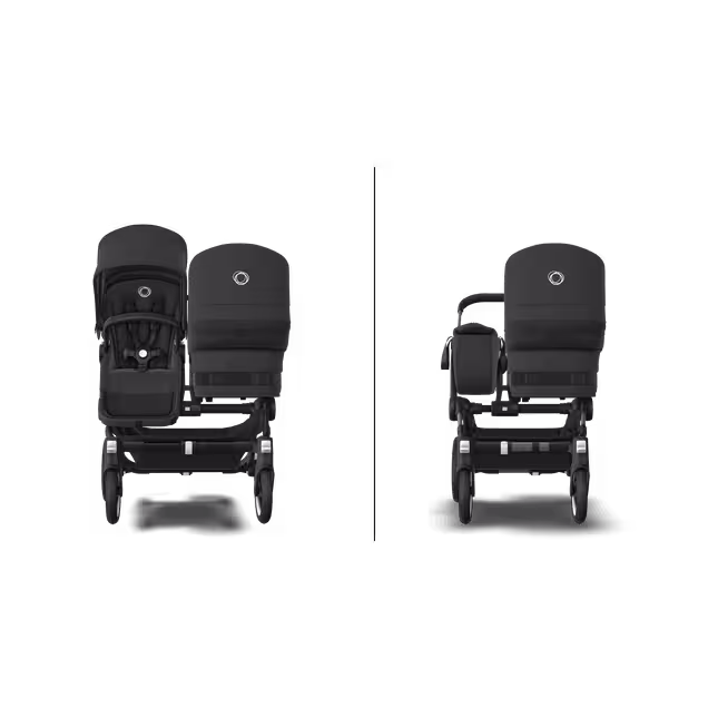 Bugaboo Donkey 5 twin stroller black base, midnight black fabrics, midnight black sun canopy - Main Image Slide 8 of 12