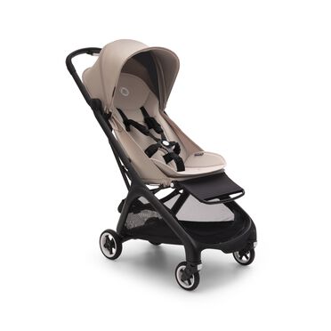 Bugaboo Butterfly travel stroller black base, desert taupe fabrics, desert taupe sun canopy