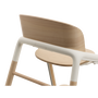 Back of the Bugaboo Giraffe chair in neutral wood/white.