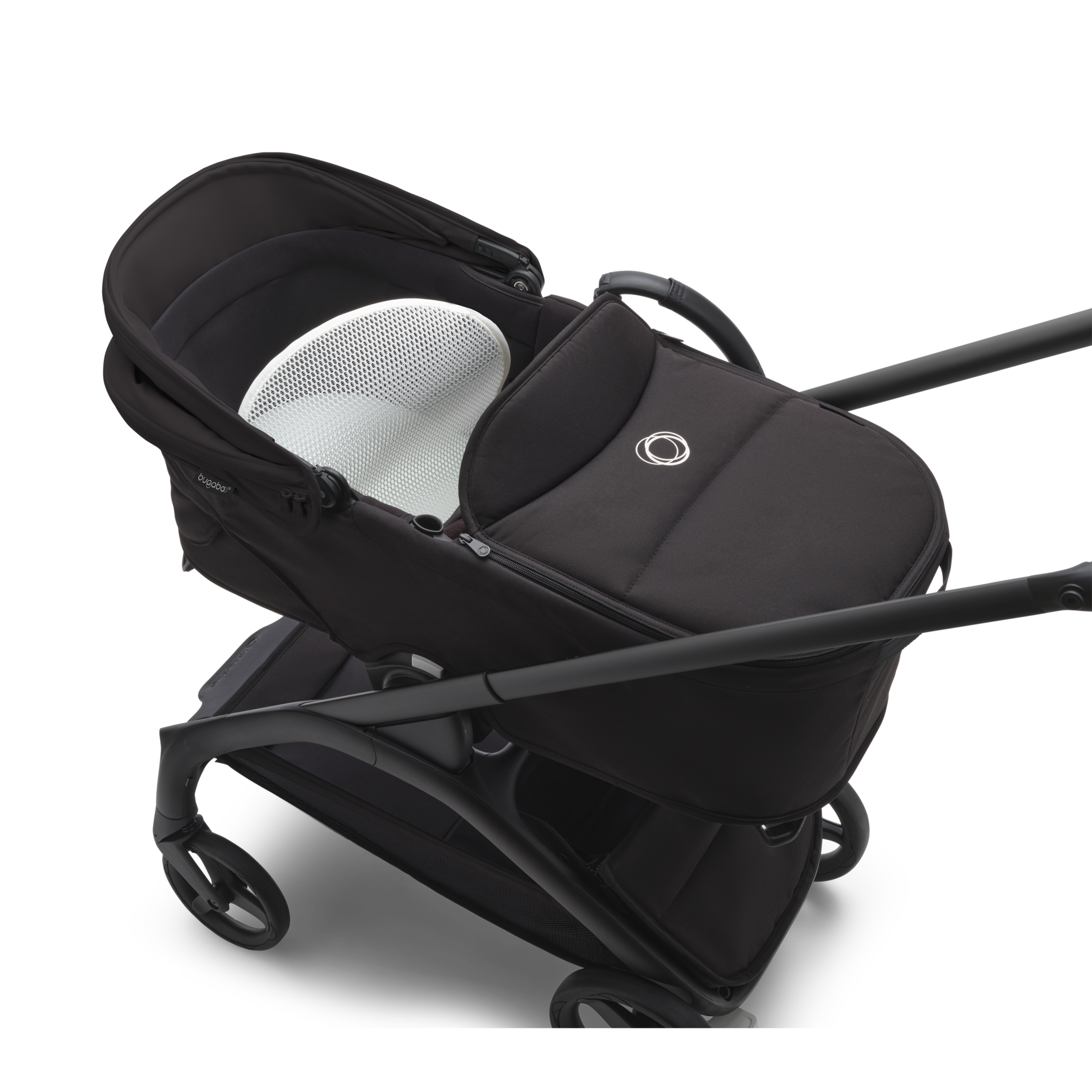Refurbished Bugaboo Dragonfly bassinet and seat stroller graphite base, grey melange fabrics, forest green sun canopy - Thumbnail Slide 10 of 11