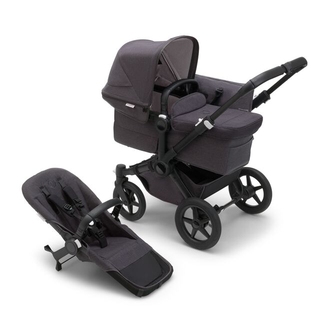Bugaboo Donkey 5 Mono bassinet stroller with black chassis, mineral washed black fabrics and mineral washed black sun canopy, plus seat. - Main Image Slide 1 of 13