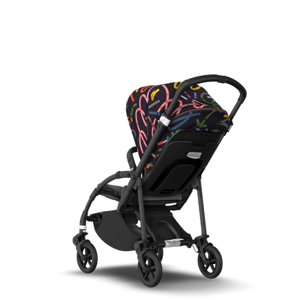 Bugaboo Bee 6 bassinet and seat stroller black base, grey fabrics, art of discovery dark blue sun canopy - view 2