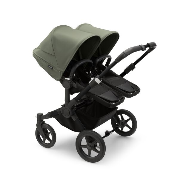 Bugaboo Donkey 5 Twin bassinet and seat stroller black base, midnight black fabrics, forest green sun canopy - Main Image Slide 2 of 12