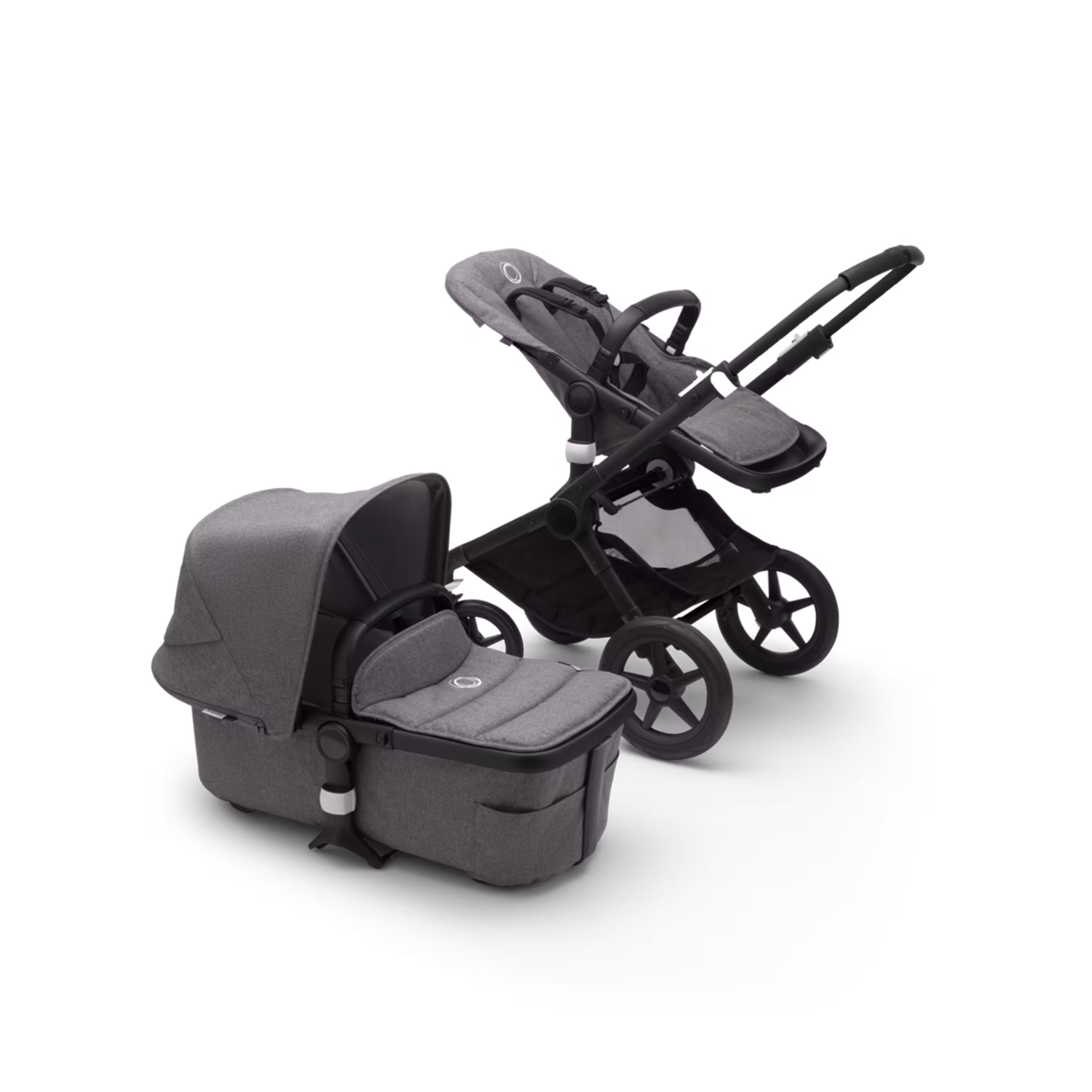 Bugaboo Fox 2 seat and bassinet stroller grey melange sun canopy, grey melange fabrics, black chassis - Main Modal Image Slide 2 van 10