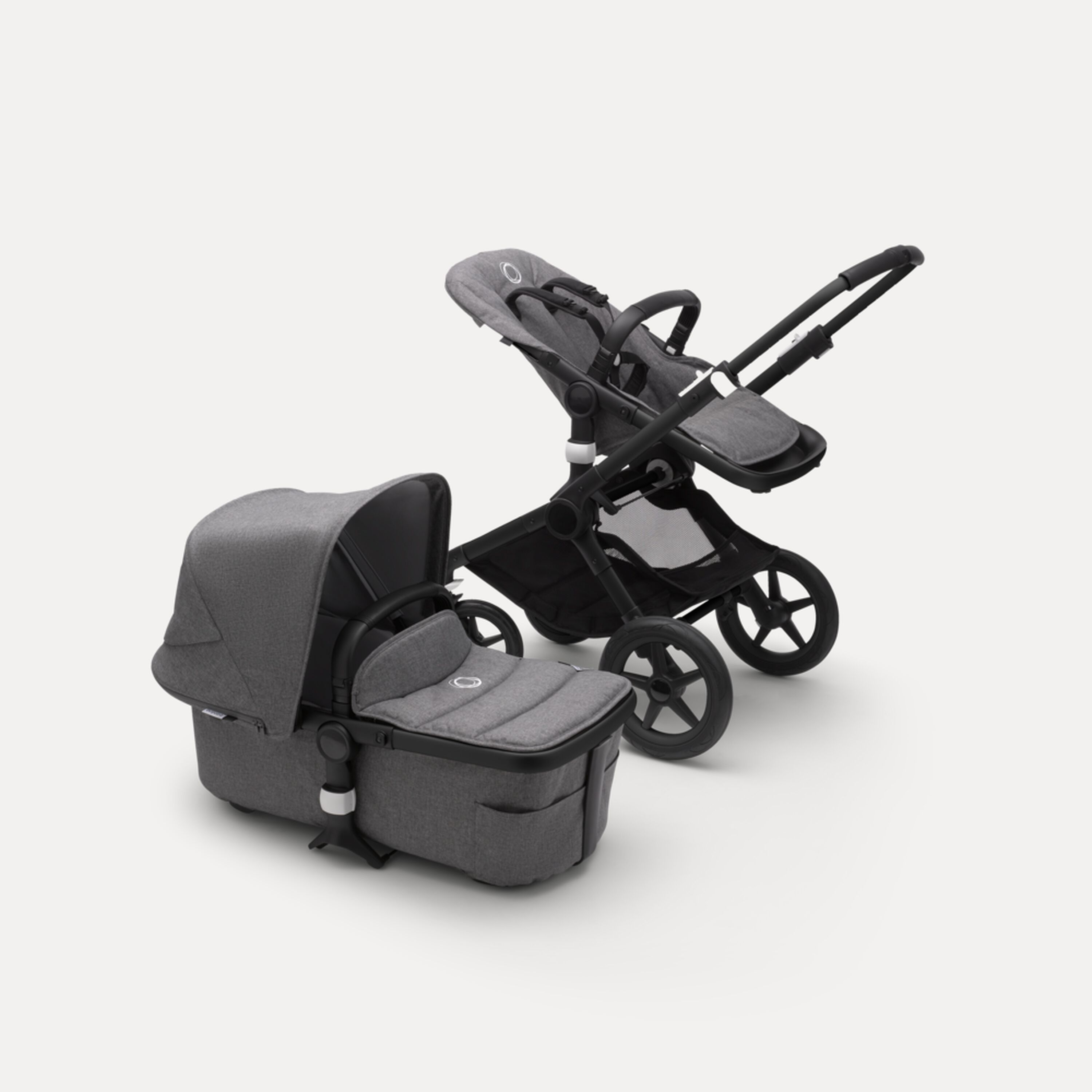 Bugaboo Fox 2 seat and bassinet stroller grey melange sun canopy, grey melange fabrics, black chassis - Main Modal Image Slide 2 of 10