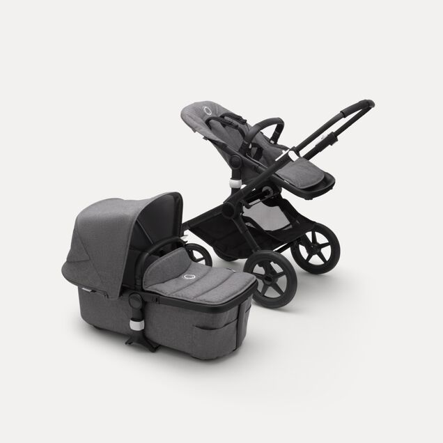 Bugaboo Fox 2 seat and bassinet stroller grey melange sun canopy, grey melange fabrics, black chassis - Main Image Slide 2 of 10