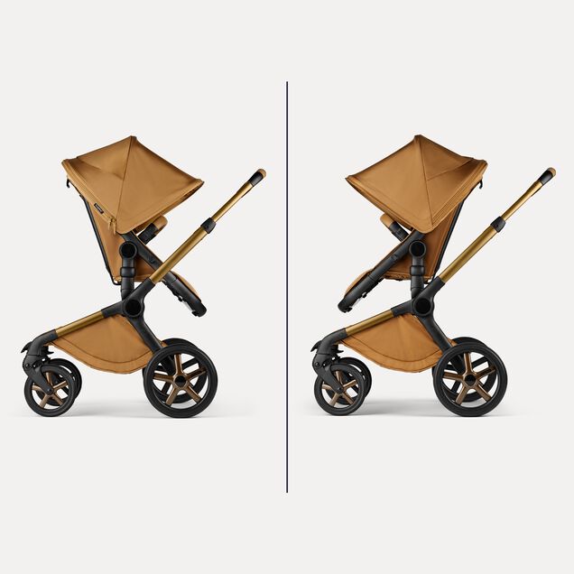 Two images showing the Bugaboo Fox 5 Noir Limited Edition pushchair's reversible seat: facing parent and facing the world. - Main Image Slide 8 of 15