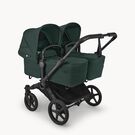 Bugaboo Donkey 6 twin stroller black base, fern green fabrics, fern green sun canopy