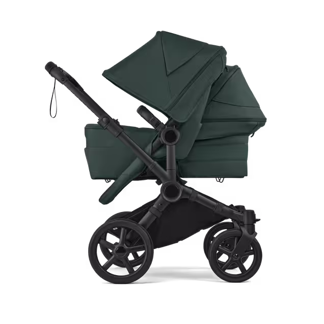 Bugaboo Donkey 6 double pushchair black base, fern green fabrics, fern green sun canopy - Main Image Slide 3 of 10