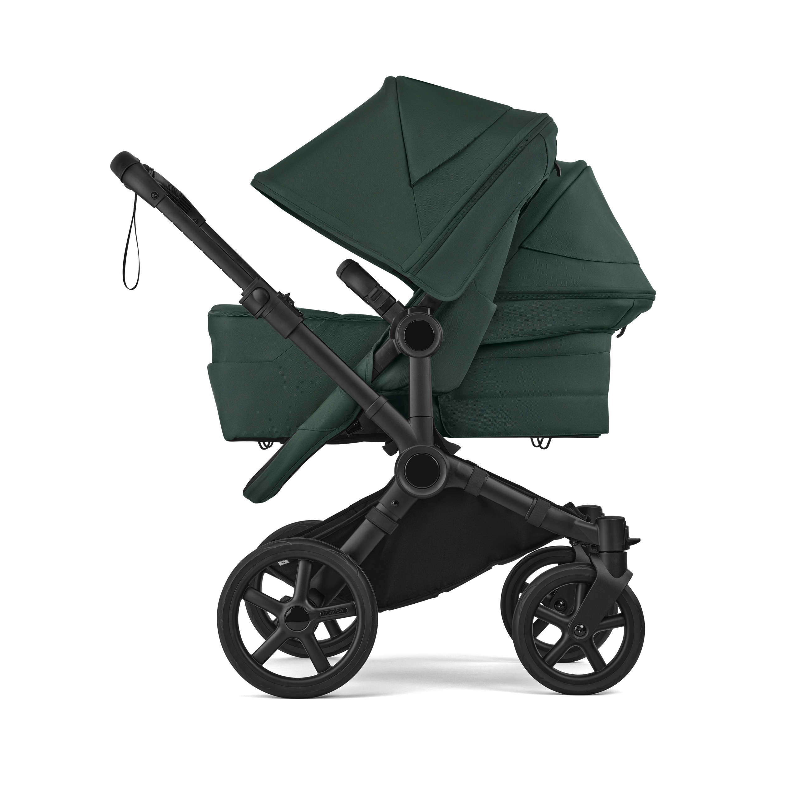 Bugaboo Donkey 6 double pushchair black base, fern green fabrics, fern green sun canopy - Thumbnail Slide 3 of 10