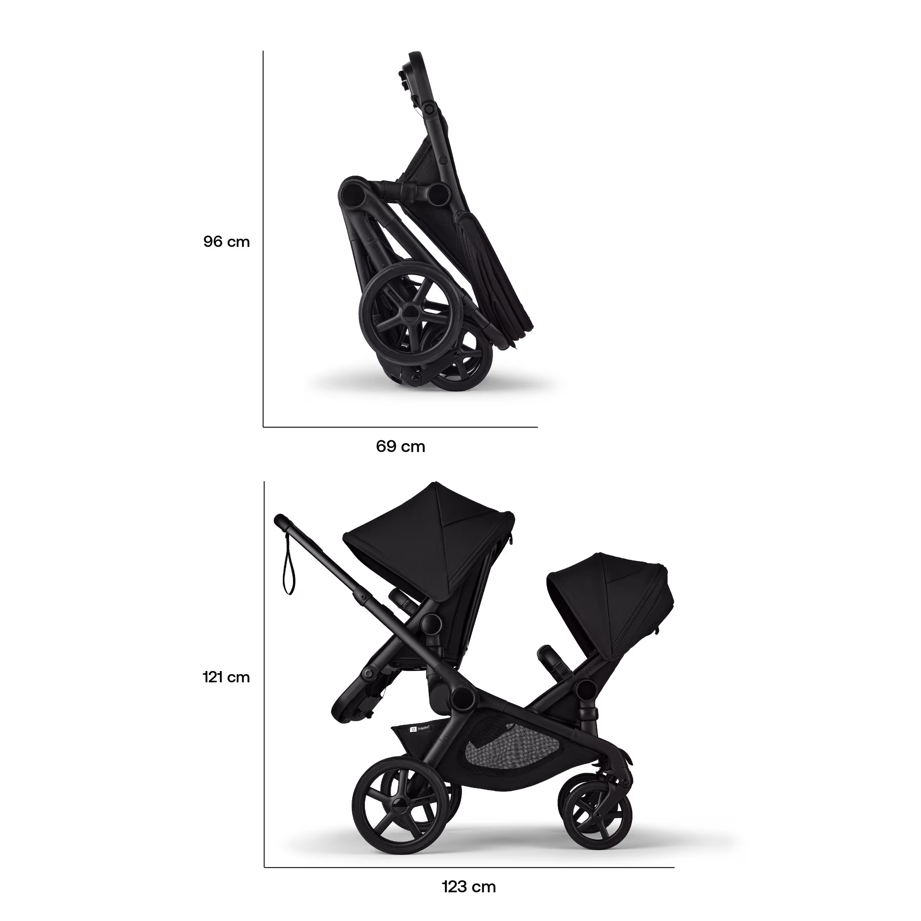 Bugaboo Kangaroo tandem stroller black base, moon grey fabrics, moon grey sun canopy - Main Modal Image Slide 13 of 20