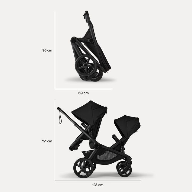 Bugaboo Kangaroo tandem stroller black base, moon grey fabrics, moon grey sun canopy - Main Image Slide 13 of 20
