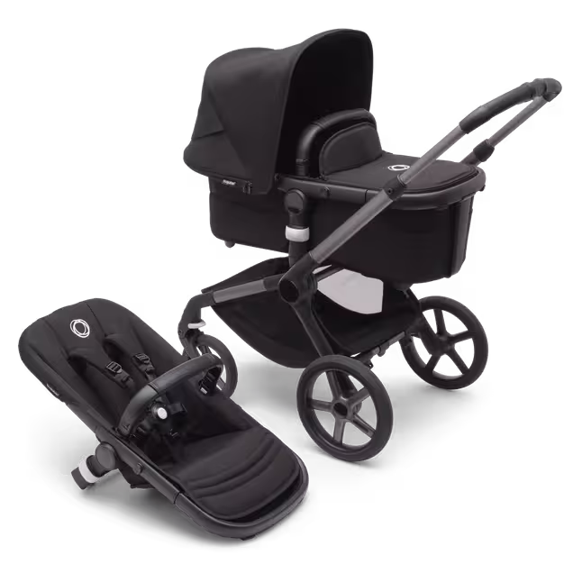 Bugaboo Fox 5 bassinet and seat stroller with graphite chassis, midnight black fabrics and midnight black sun canopy. - Main Image Slide 1 of 13