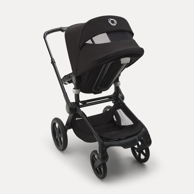 Refurbished Bugaboo Fox 5 bassinet and seat stroller graphite base, midnight black fabrics, grey melange sun canopy - Main Image Slide 6 of 10