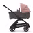 Side view of the Bugaboo Dragonfly bassinet stroller with black chassis, grey melange fabrics and morning pink sun canopy. - Thumbnail Slide 3 of 15