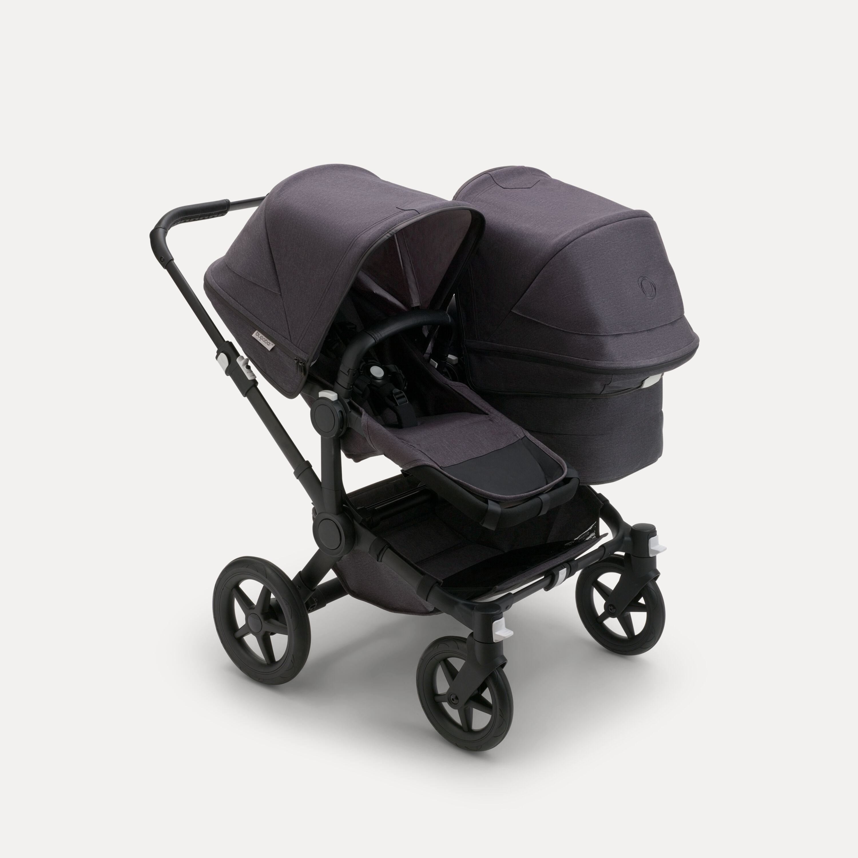 Bugaboo Donkey 5 Duo double stroller black base, mineral washed black fabrics, mineral washed black sun canopy - Main Modal Image Slide 1 van 10