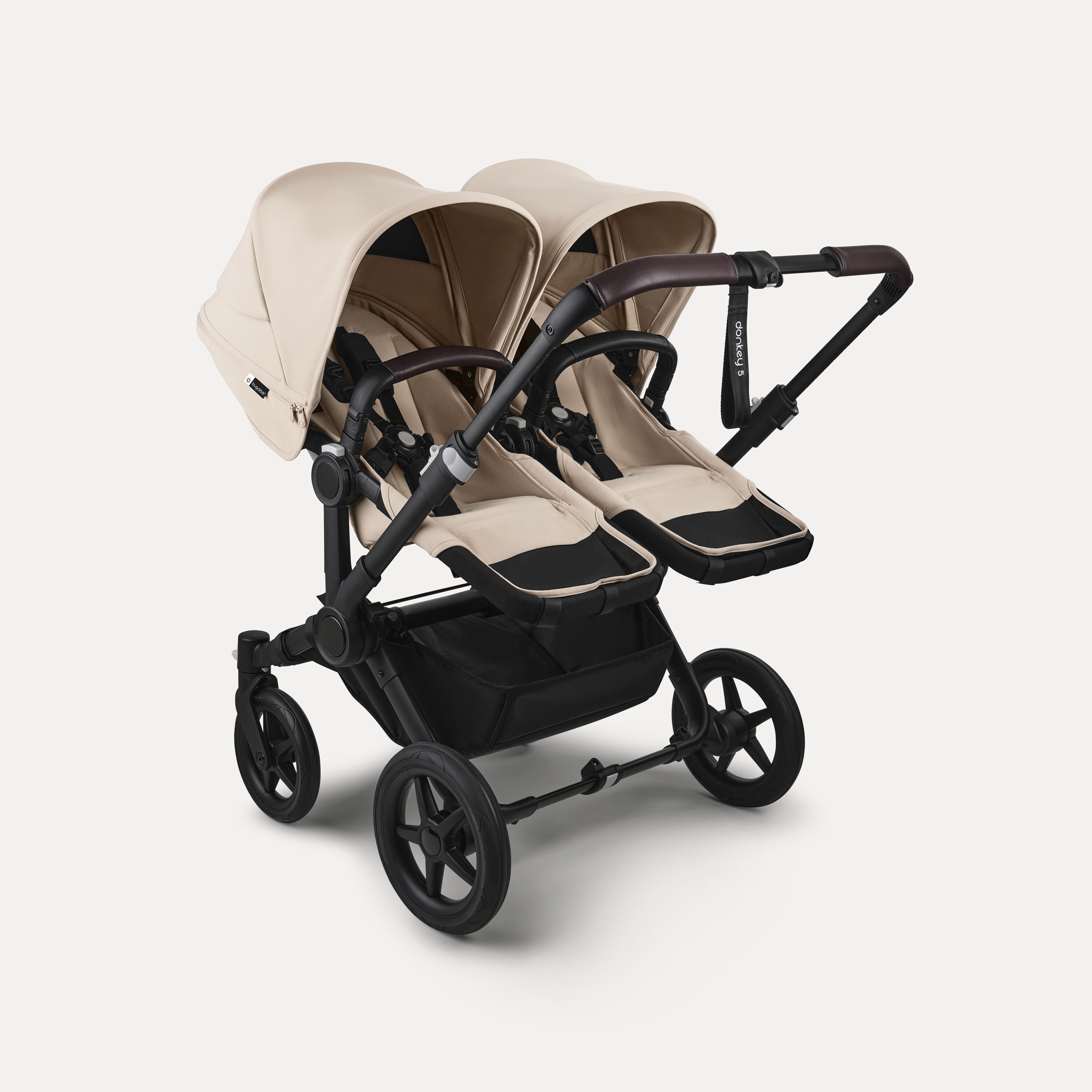 Bugaboo Donkey 5 twin pushchair black base, desert taupe fabrics, desert taupe sun canopy - Main Modal Image Slide 3 of 12