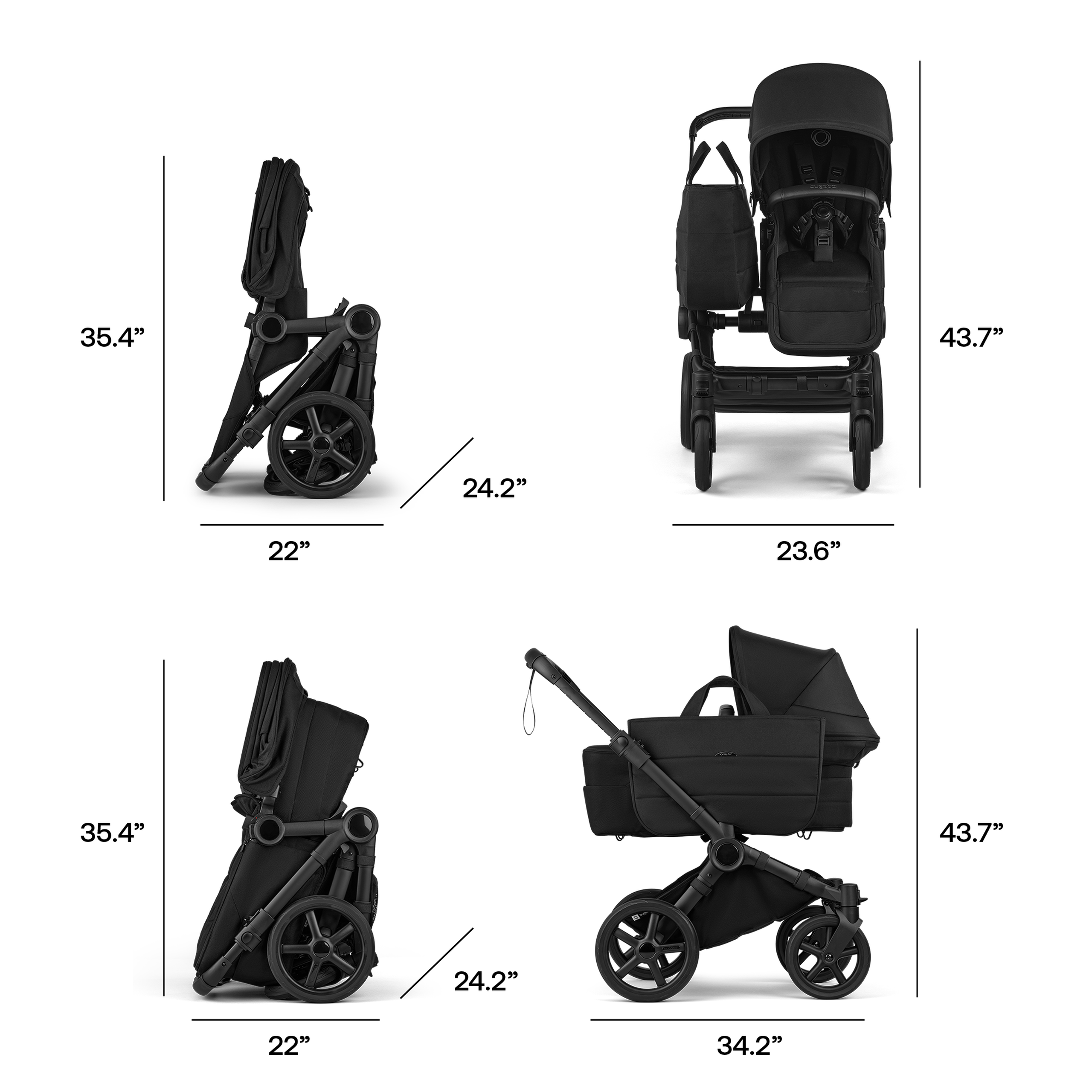 Bugaboo Donkey 6 2-in-1  stroller black base, fern green fabrics, fern green sun canopy - Thumbnail Slide 7 of 10