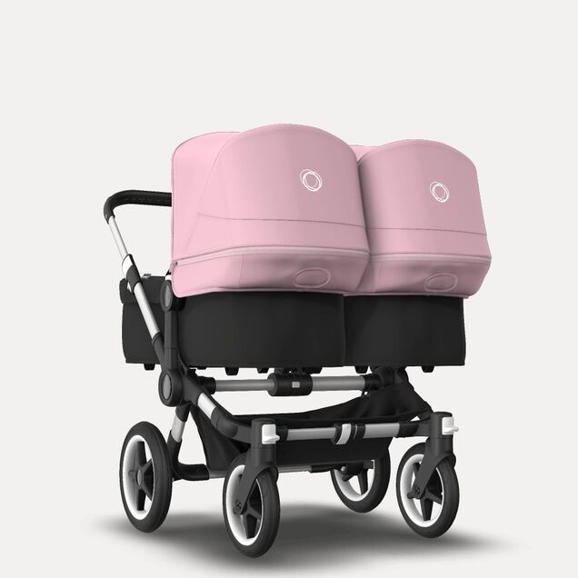 Bugaboo Donkey 3 Twin seat and bassinet stroller soft pink sun canopy, black fabrics, aluminium base - Main Image Slide 1 of 9
