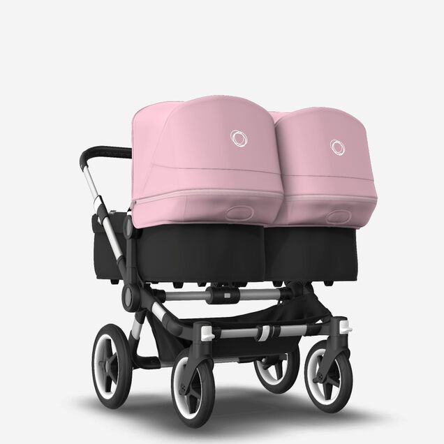 Bugaboo Donkey 3 Twin seat and bassinet stroller soft pink sun canopy, black fabrics, aluminium base - Main Image Slide 1 of 9