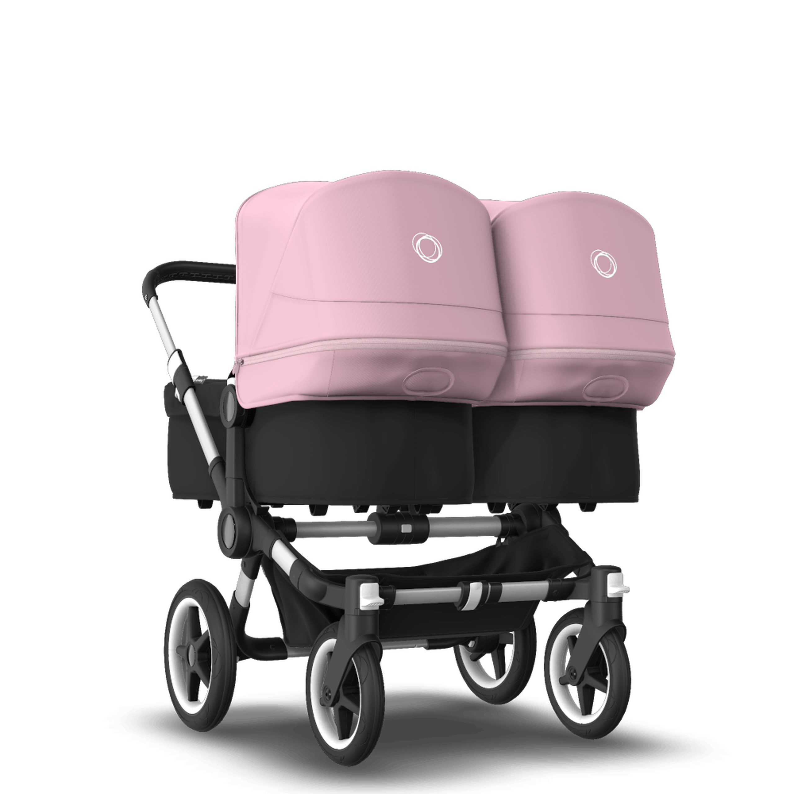 Bugaboo Donkey 3 Twin seat and bassinet stroller soft pink sun canopy, black fabrics, aluminium base - Thumbnail Slide 1 of 9