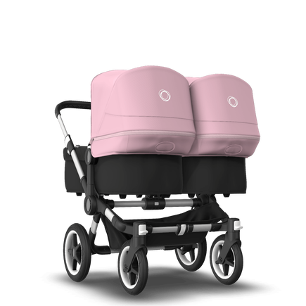 Bugaboo Donkey 3 Twin seat and bassinet stroller soft pink sun canopy, black fabrics, aluminium base - view 1