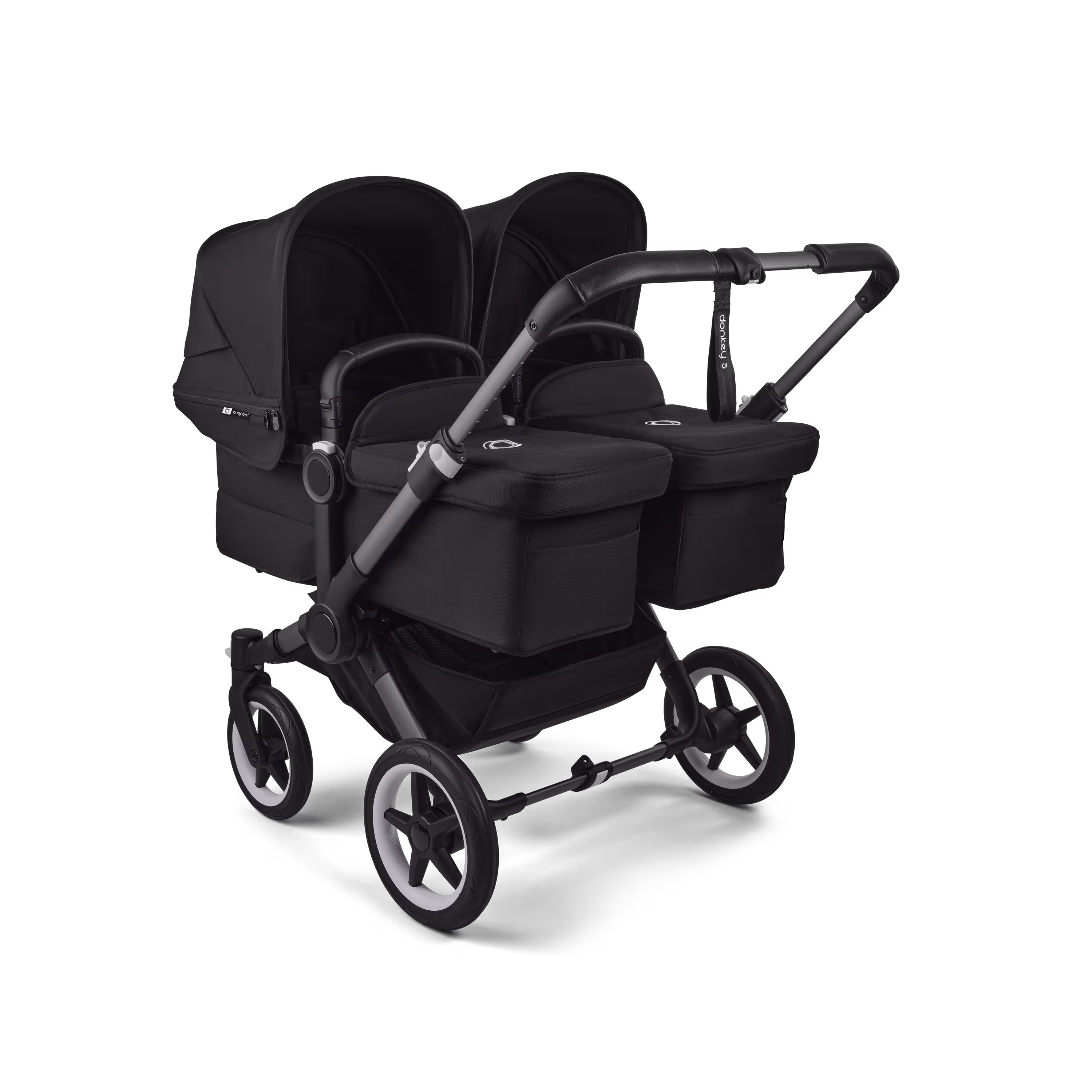 Bugaboo Donkey 5 twin stroller graphite base, midnight black fabrics, midnight black sun canopy - Main Modal Image Slide 1 of 12