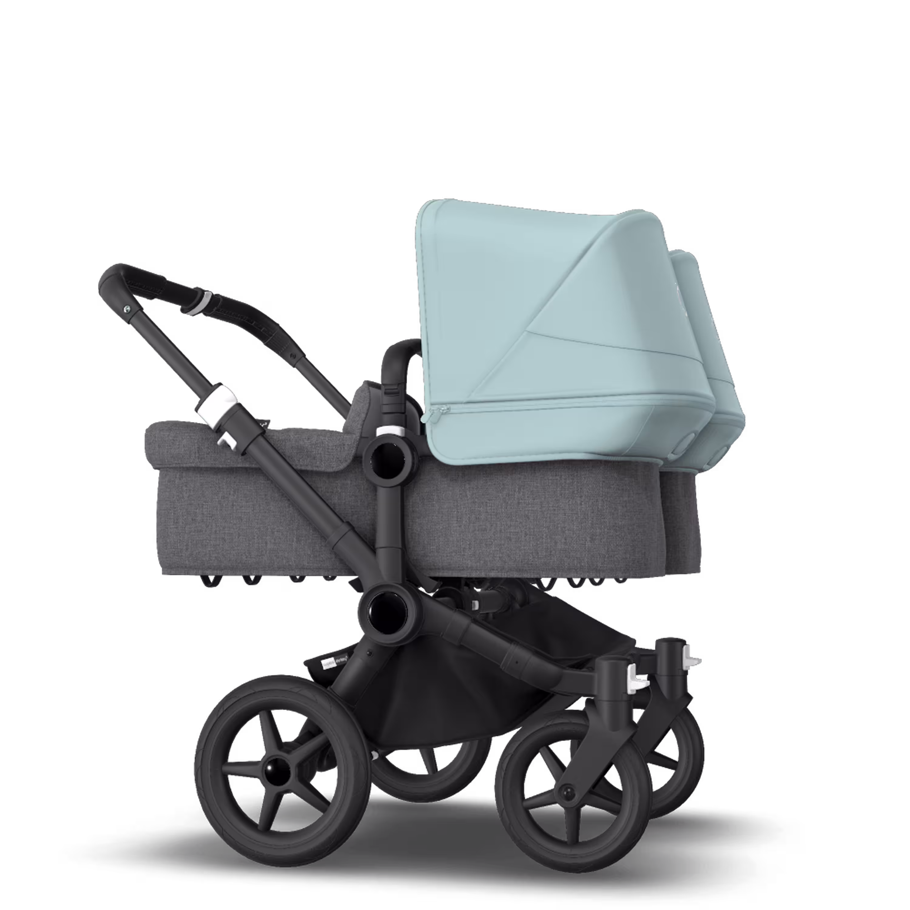 Bugaboo Donkey 3 Twin seat and carrycot pushchair vapor blue sun canopy, grey melange fabrics, black base - Main Modal Image Slide 4 of 9