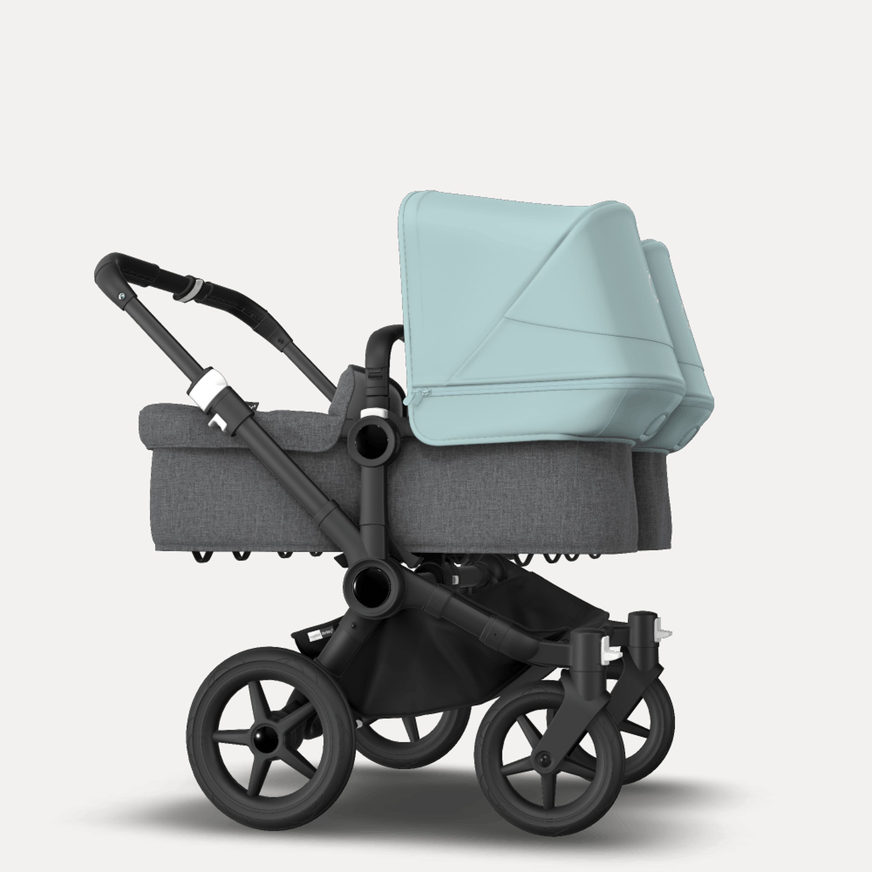 Bugaboo Donkey 3 Twin seat and carrycot pushchair vapor blue sun canopy, grey melange fabrics, black base - Main Modal Image Slide 4 of 9