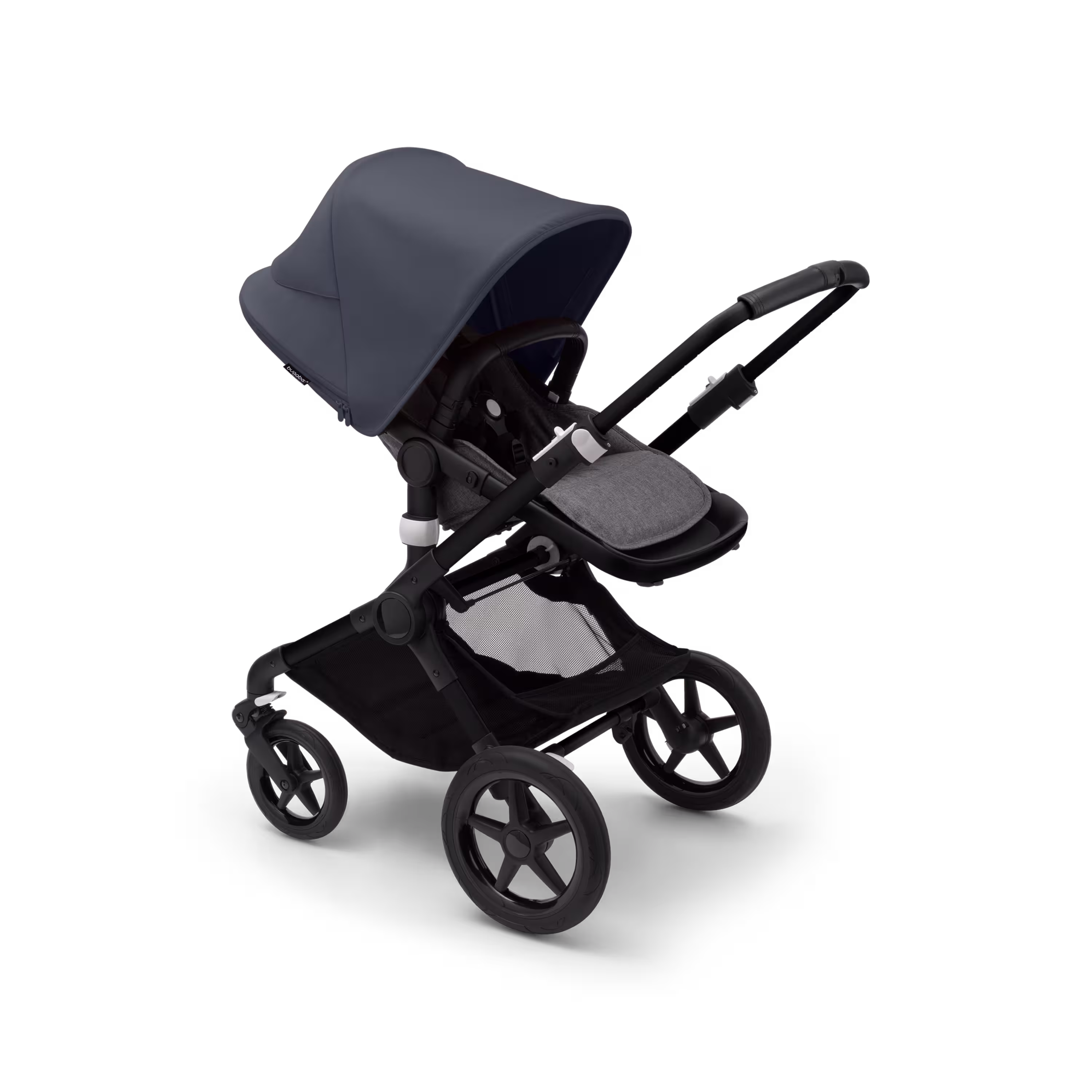Bugaboo Fox 3 bassinet and seat stroller black base, grey melange fabrics, stormy blue sun canopy - Main Modal Image Slide 6 of 7