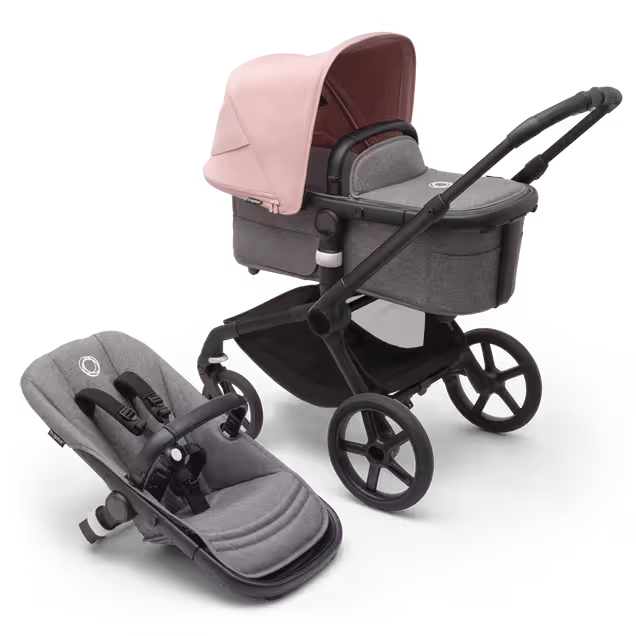 Bugaboo Fox 5 2-in-1 stroller black base, grey melange fabrics, morning pink sun canopy - Main Image Slide 1 of 12