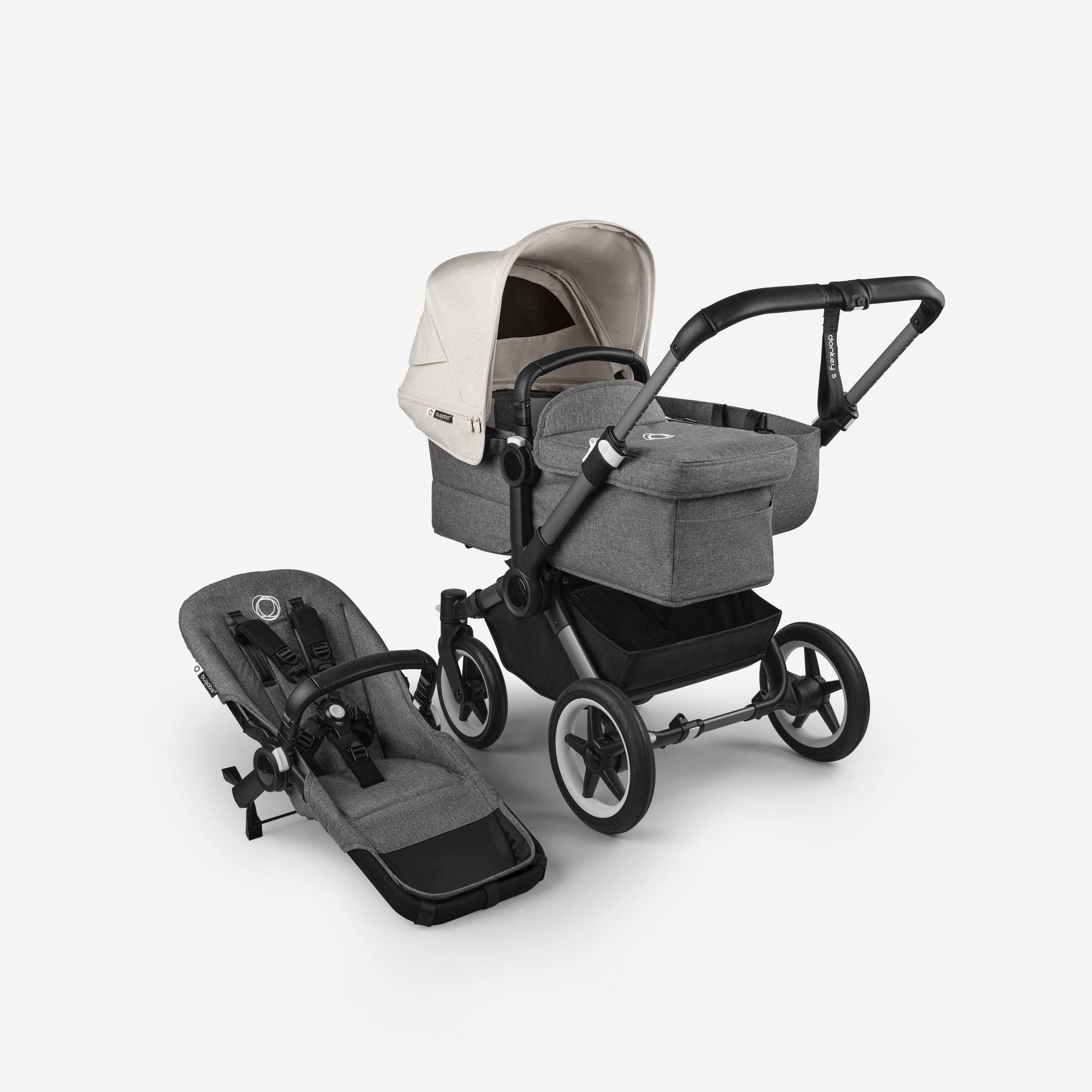 Bugaboo Donkey 5 Mono 2-in-1 stroller graphite base, grey mélange fabrics, misty white sun canopy - Main Modal Image Slide 1 of 12