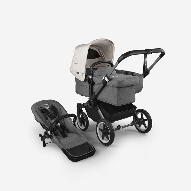 Bugaboo Donkey 5 Mono 2-in-1 stroller graphite base, grey mélange fabrics, misty white sun canopy - Main Image Slide 1 of 12