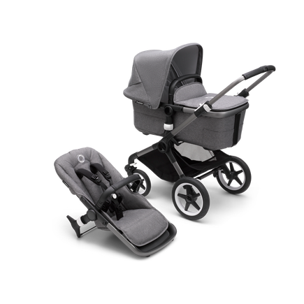 Bugaboo Fox 3 bassinet and seat stroller graphite base, grey melange fabrics, grey melange sun canopy - view 1