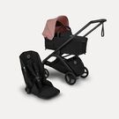 Bugaboo Dragonfly Plus 2-in-1 stroller black base, heritage black fabrics, dusty pink sun canopy