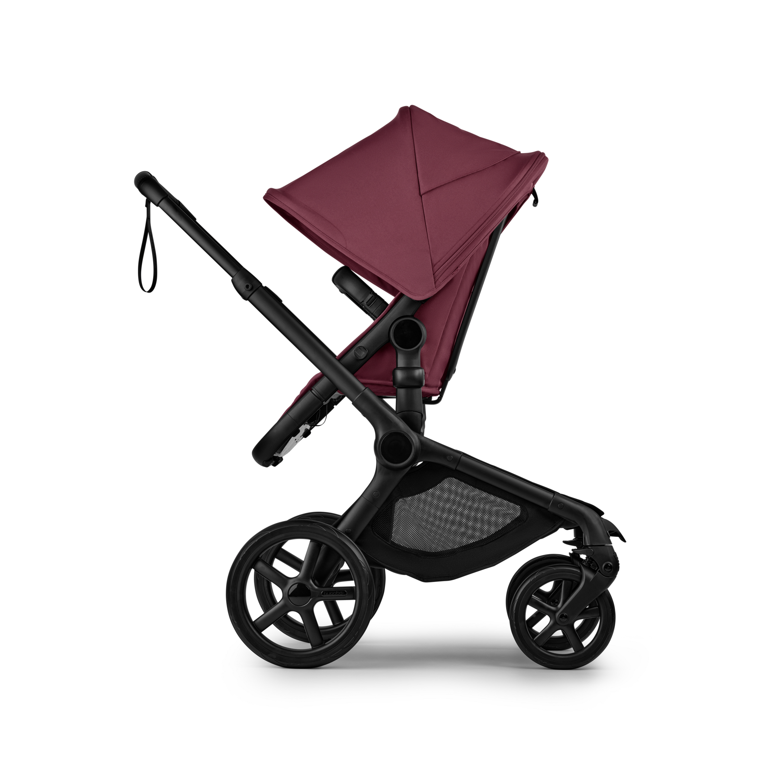 Bugaboo Fox 5 Renew seat pushchair, with black chassis, Dark Cherry fabrics, and Dark Cherry sun canopy. - Thumbnail Slide 3 of 12