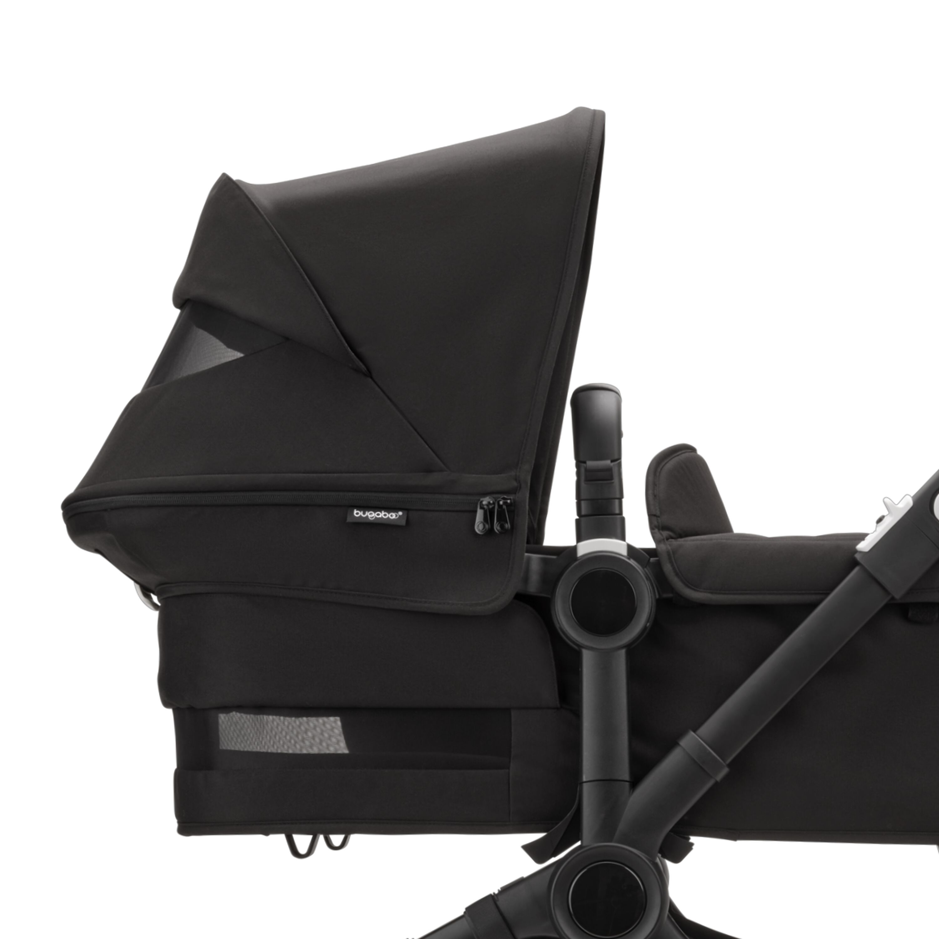Bugaboo Donkey 5 Duo bassinet and seat stroller Desert taupe sun canopy, desert  taupe fabrics, black chassis