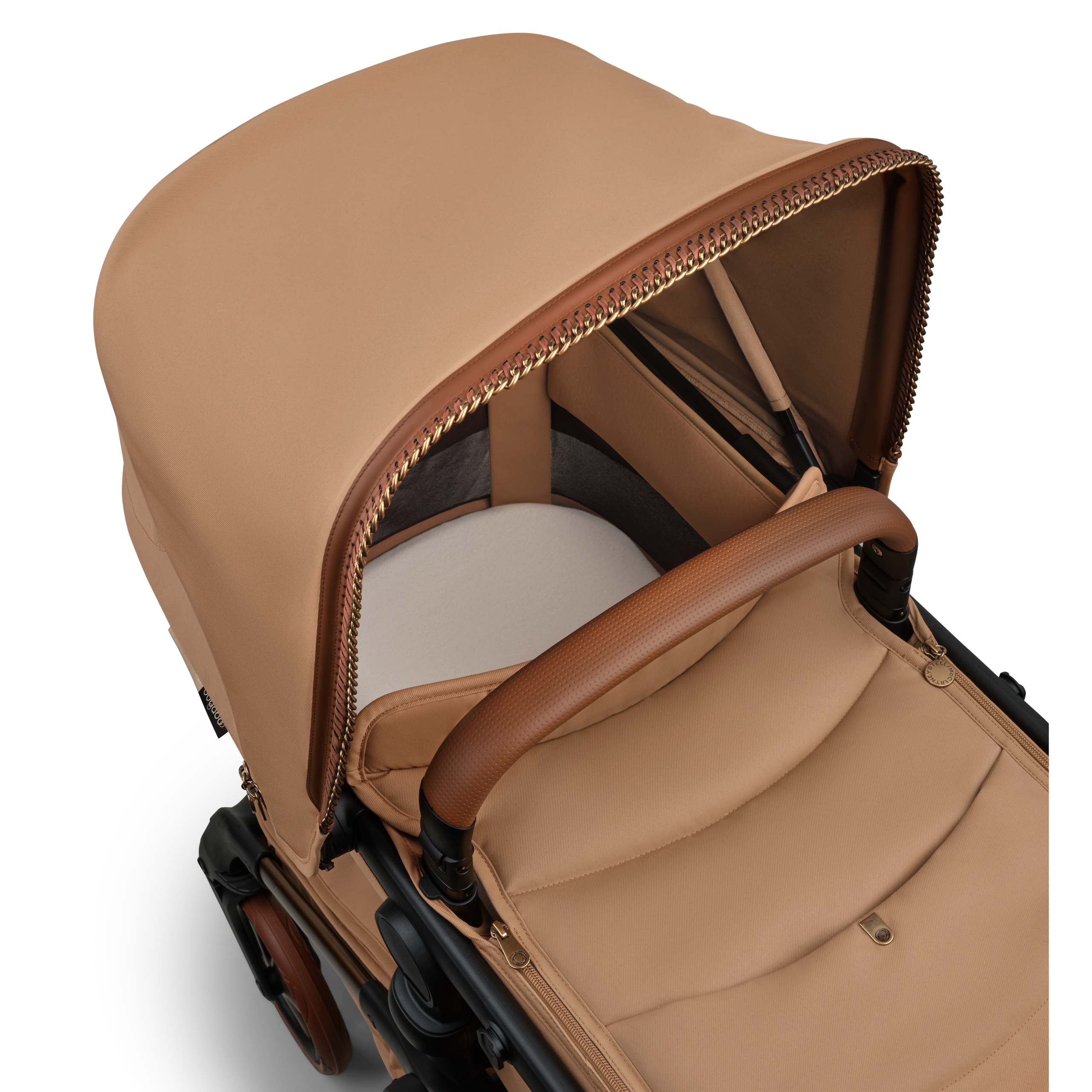 Bugaboo x Stella McCartney Fox 5 Renew 2-in-1 stroller black base, tobacco brown fabrics, tobacco brown sun canopy - Thumbnail Slide 10 of 12