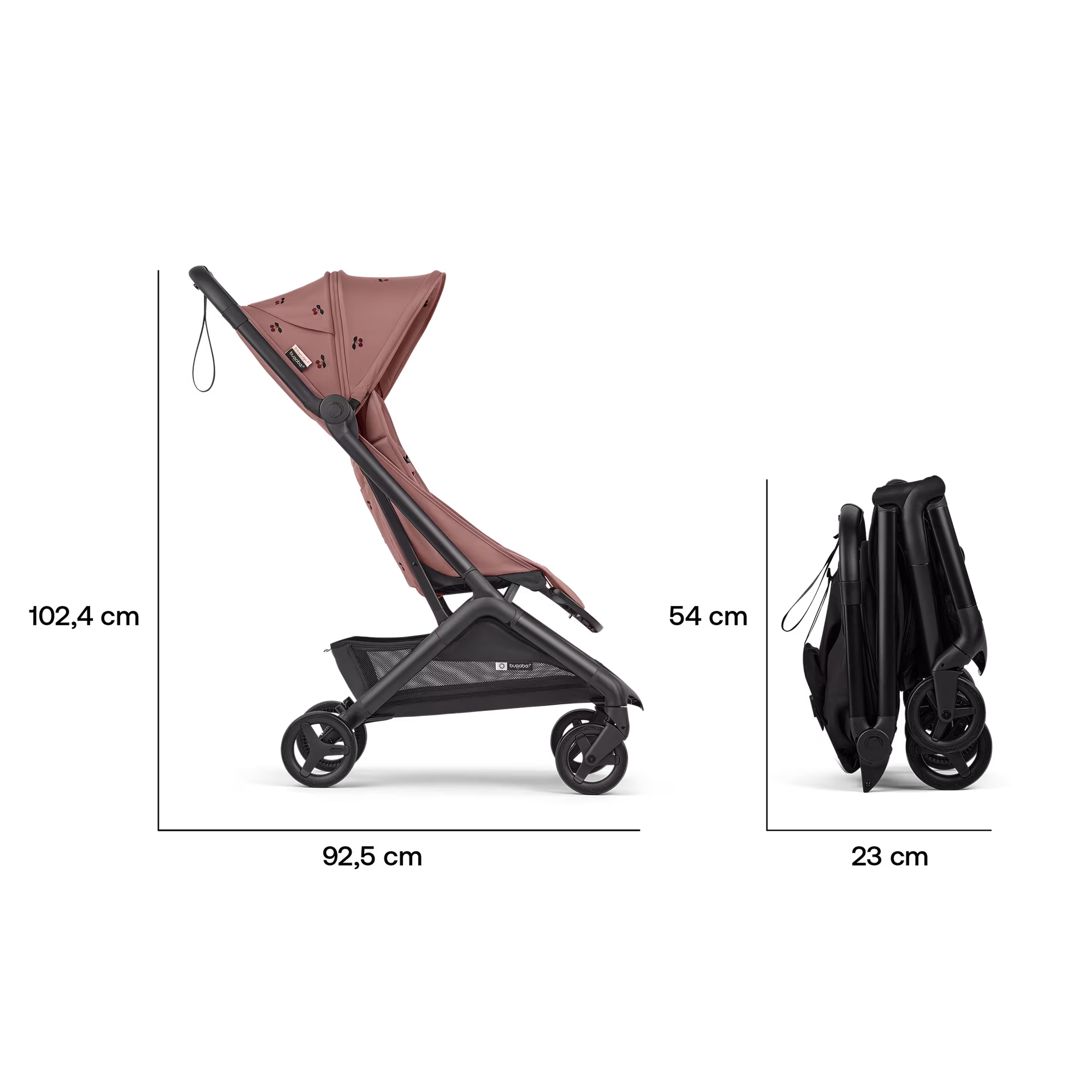 Bugaboo x Konges SlØjd limited edition Butterfly 2 travel stroller black base, dusty pink fabrics, dusty pink sun canopy - Main Modal Image Slide 7 of 8