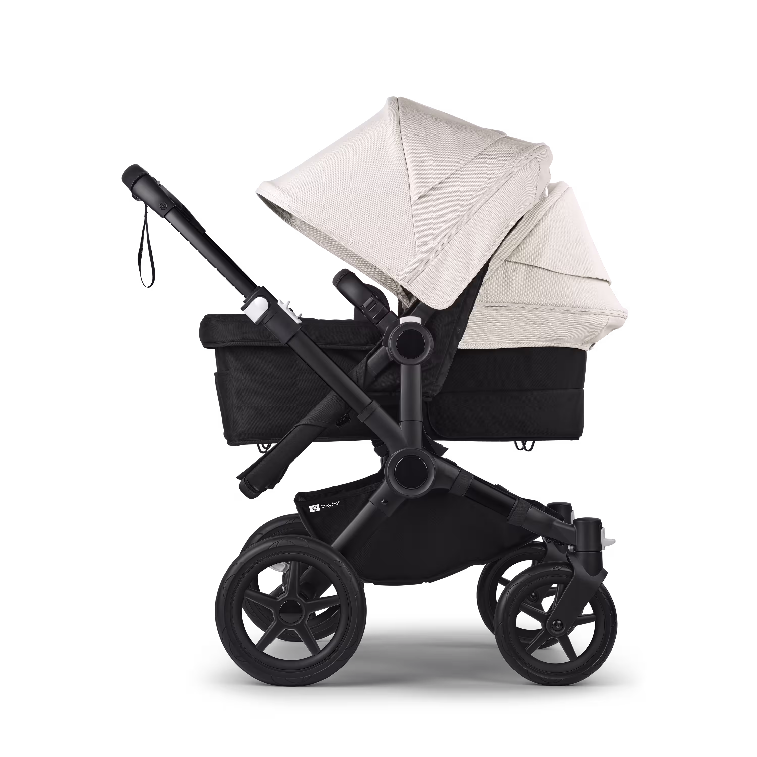 Bugaboo Donkey 5 Duo double stroller black base, midnight black fabrics, misty white sun canopy - Main Modal Image Slide 6 of 11
