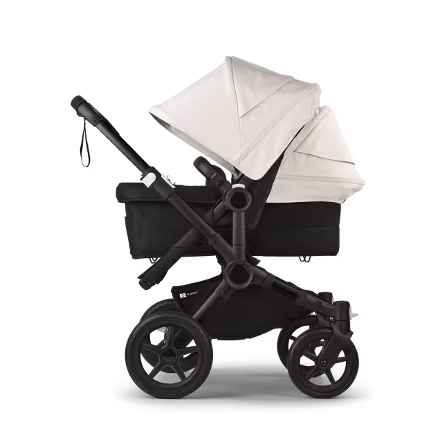 Bugaboo Donkey 5 Duo double stroller black base, midnight black fabrics, misty white sun canopy - Main Image Slide 6 of 11