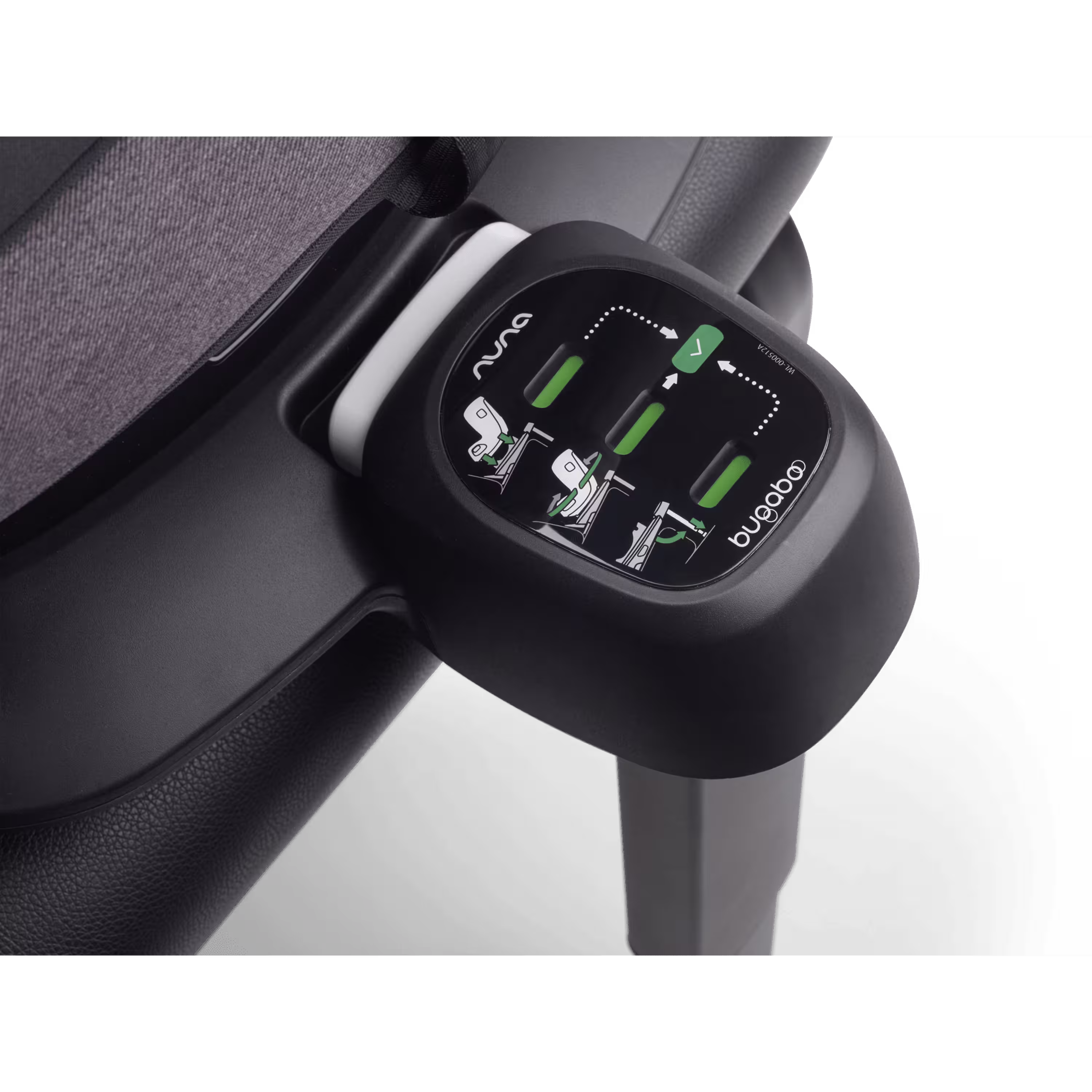 Close up of green safety indicators on the Bugaboo 360 ISOFIX Base by Nuna. - Main Modal Image Slide 6 of 8
