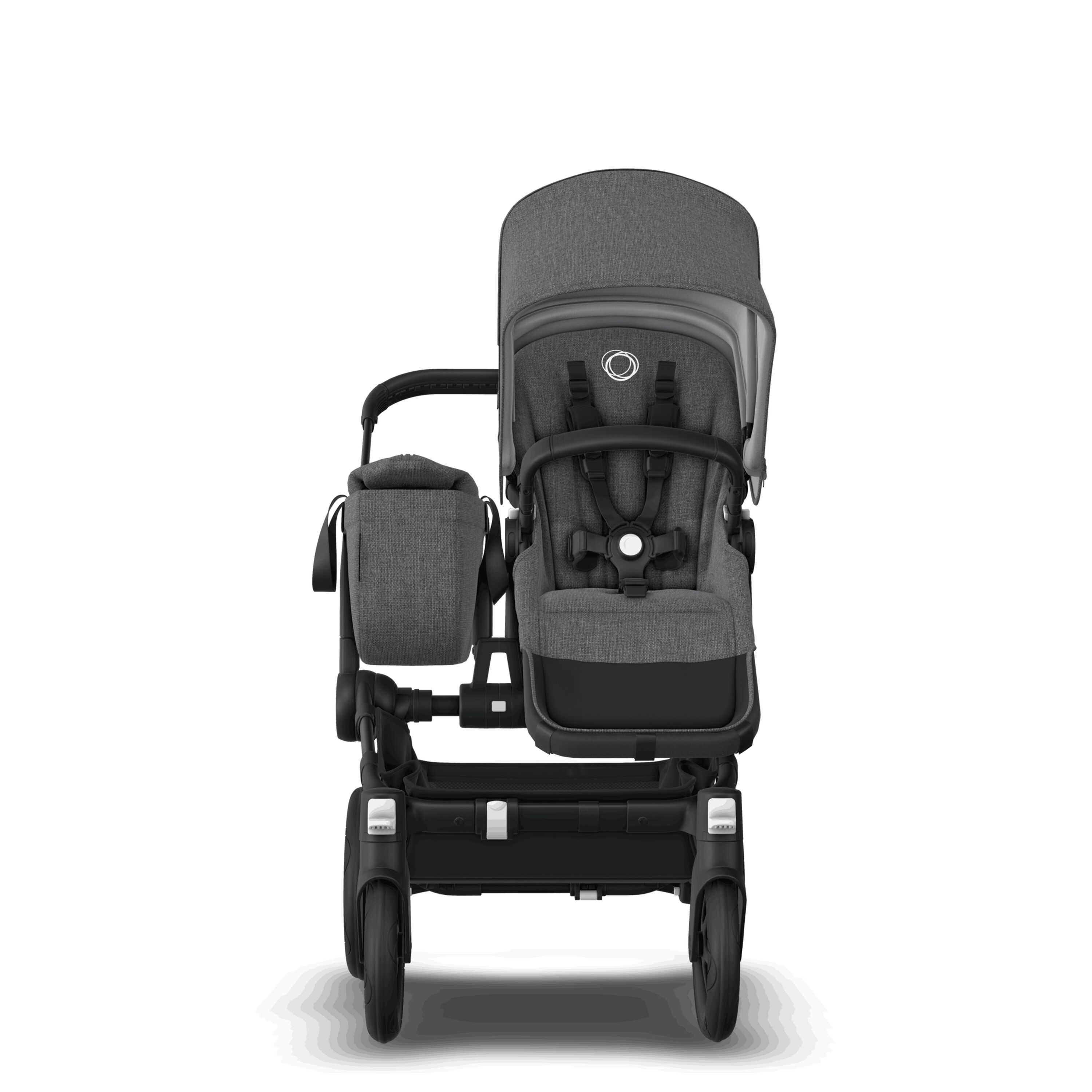 Bugaboo Fox 5 bassinet and seat stroller Grey mélange sun canopy, grey  mélange fabrics, black chassis