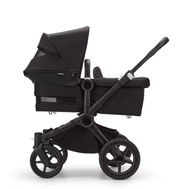 Bugaboo Donkey 5 twin stroller graphite base, midnight black fabrics, stormy blue sun canopy - Main Image Slide 7 of 12